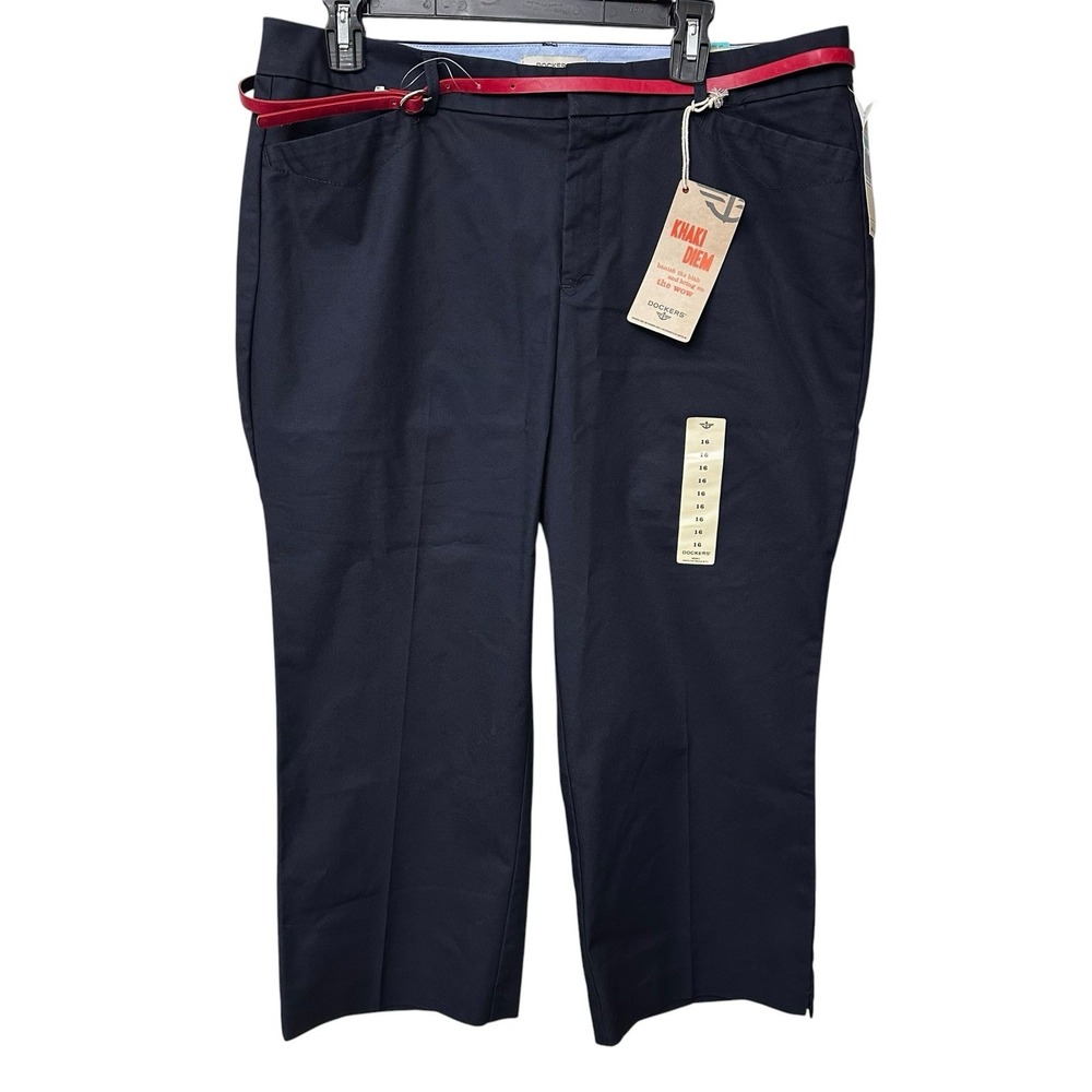 Dockers Cropped Khakis Pants Women's Size 16 Blue Preppy Nautical Minimalist